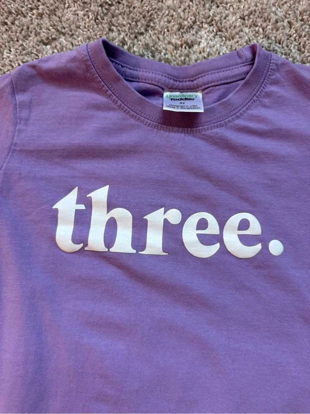 Girls 3rd Birthday Shirt Purple “Three” Graphic Tee Toddler Size 4T